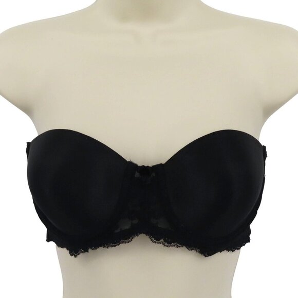 VTG Bestform 36A Bra 6503 Black Strapless Underwire Padded Floral Lace Sides - Picture 1 of 13
